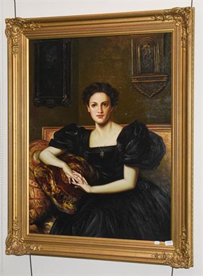 Lot 1107 - R Teniers (Contemporary) Portrait of a lady in the Edwardian style, signed oil on canvas, 100cm...