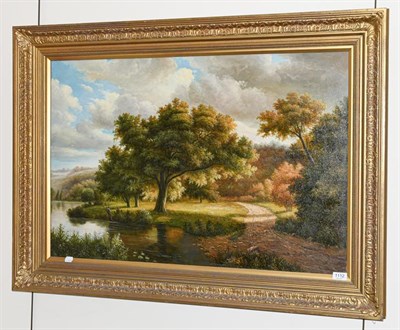 Lot 1112 - C Johnson (Contemporary) Autumn landscape, signed oil on canvas, 60cm by 90cm