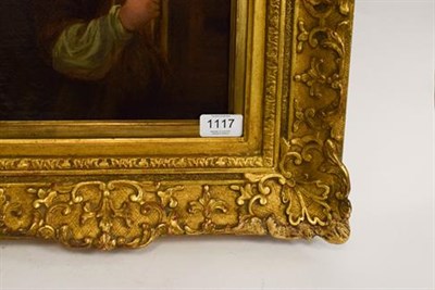 Lot 1117 - Oil on canvas of a Boy with Peep Show, after Fragonard, in heavy gilt frame