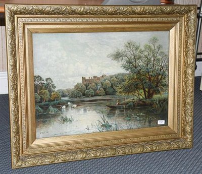 Lot 1121 - George West (19th/20th century) Fishing in a lake before Windsor Castle, Signed and dated 1889,...