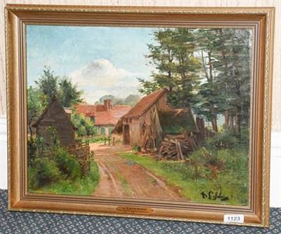 Lot 1123 - An oil canvas by Augustin Francois Lefebvre of buildings in the Foret de Compiegne