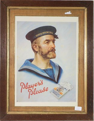 Lot 1145 - An early 20th century advertising poster for John Player's cigarettes, modelled as a sailor for HMS