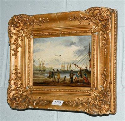 Lot 1158 - 18th/19th century British School, Fisherfolk on the Quayside, oil on panel, 18cm by 24cm