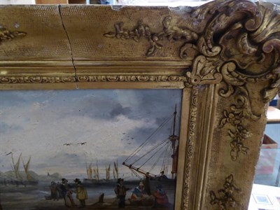 Lot 1158 - 18th/19th century British School, Fisherfolk on the Quayside, oil on panel, 18cm by 24cm