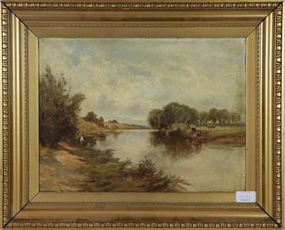 Lot 1162 - K M Walker (19th/20th century) Views over the River Wharf with sheep and cattle, pair of signed...