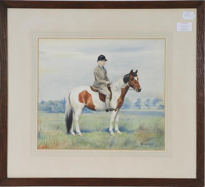 Lot 1164 - D M and E M Alderson, Red Seal Bay Gelding 17 hands, watercolour signed and dated 1936,...