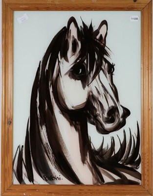 Lot 1165 - Giuseppe Beccafichi, horse pictures, signed reverse paintings on glass, 60cm by 44cm (3)