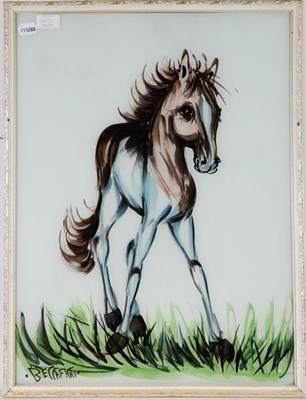 Lot 1165 - Giuseppe Beccafichi, horse pictures, signed reverse paintings on glass, 60cm by 44cm (3)