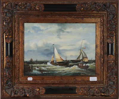 Lot 1167 - Susan Jackson (Contemporary) Dutch boats off the coast and another by the same artist, oil on...