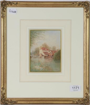 Lot 1171 - Fred E J Goff, Ship Lake Mill, signed watercolour, 15cm by 10cm