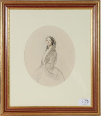 Lot 1175 - English School (19th century) Portrait study of a lady, pencil and watercolour, 20cm by 17cm