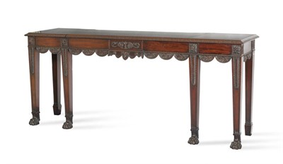 Lot 1568 - An Adams Revival Mahogany Serving Table, the leaf carved edge with two hinged sections above a...