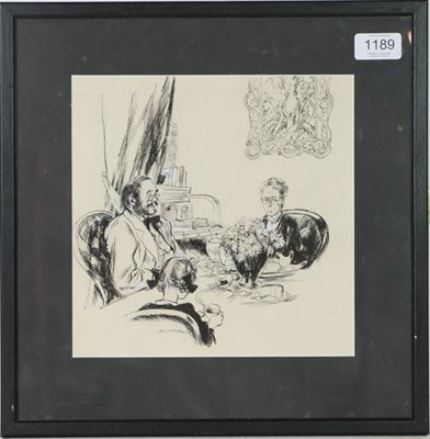 Lot 1189 - Steven Spurrier RA, RBA (1878-1961) Afternoon Tea, signed, black ink heightened with white, 23cm by