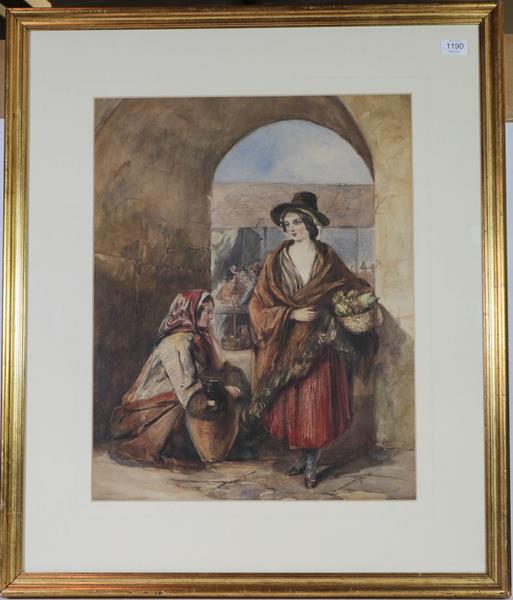 Lot 1190 - A D May (19th century) Woman in arched doorway, watercolour, 58cm by 45cm