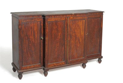 Lot 1569 - A Victorian Mahogany Breakfront Dwarf Linen Press, mid 19th century, paper label verso encompassing