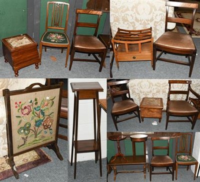 Lot 1222 - A group of furniture comprising five Regency style chairs, two Edwardian bedroom chairs, two George