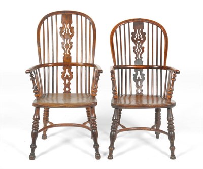 Lot 1573 - A Mid 19th Century Yew and Elm High Splat Windsor Armchair, with double row back support,...