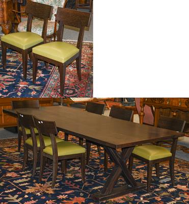 Lot 1254 - A Phillipe Hurel table, 250cm by 100cm by 75cm, and a set of eight matching chairs
