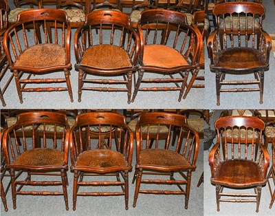 Lot 1333 - Six spindle Captains chairs and a pair of armchairs