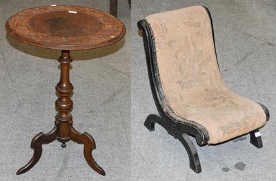 Lot 1352 - A Victorian ebonised slipper chair, together with a 19th century inlaid rosewood and mahogany...