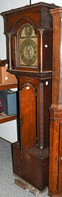 Lot 1376 - An oak eight day longcase clock, signed Jos Harle, Rothbury, 18th century