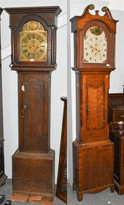 Lot 1384 - An oak thirty hour longcase clock, painted arch dial signed R.Weston, Wolsingham, later case,...