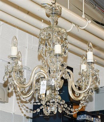Lot 1403 - A 20th century crystal six branch chandelier