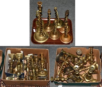 Lot 447 - A selection of 19th century brass candlesticks (qty)