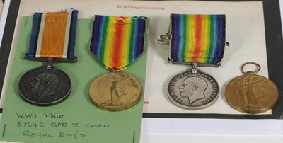 Lot 10 - Two First World War Pairs to the Royal Engineers, each comprising British War Medal and Victory...