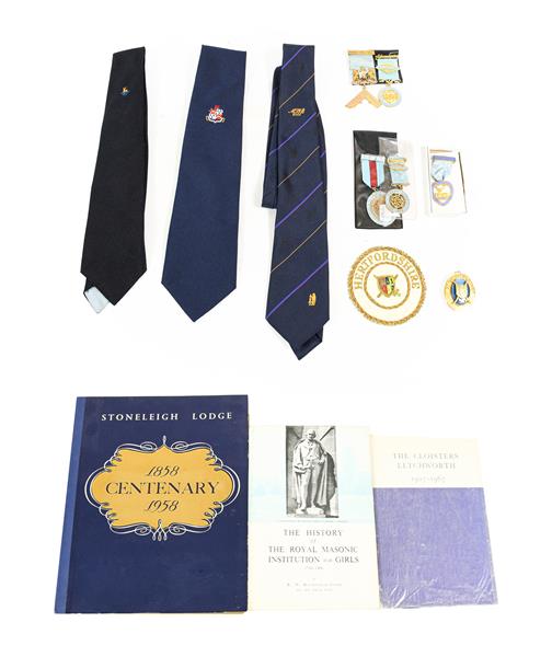Lot 21 - A Quantity of Masonic Regalia, including a Craft Worshipful Master apron, gloves, collar and jewel