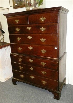 Lot 1594 - A George III Oak Chest on Chest, the moulded cornice above two short and six long drawers,...