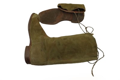 Lot 49 - A Pair of Second World War RAF Issue Mosquito Boots, in green suede with ribbon tied tops and...