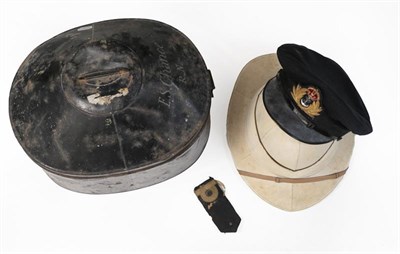 Lot 71 - A Second World War Royal Navy Officer's Wolseley Style Pith Helmet, in white with six panels to the