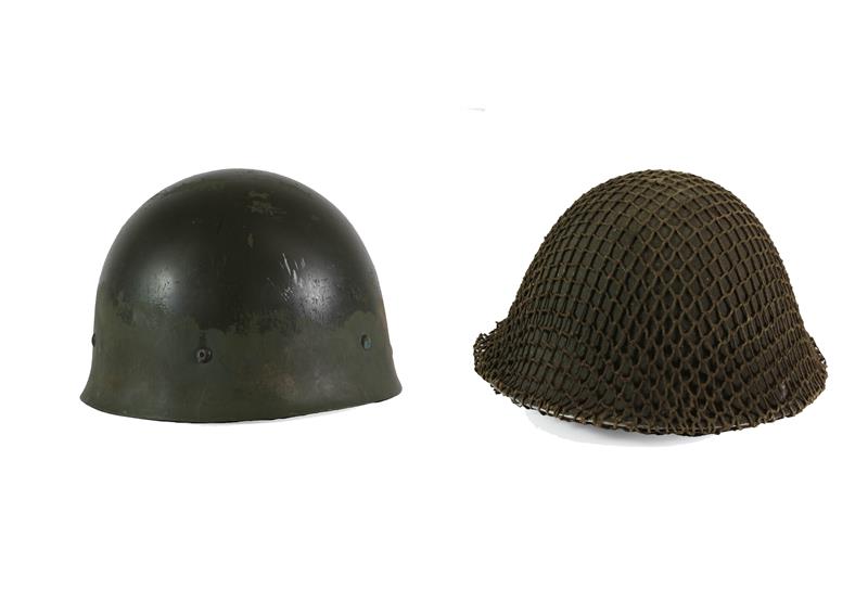Lot 75 - A Second World War British Mark III Steel ''Turtle'' Combat Helmet, with original dark green...