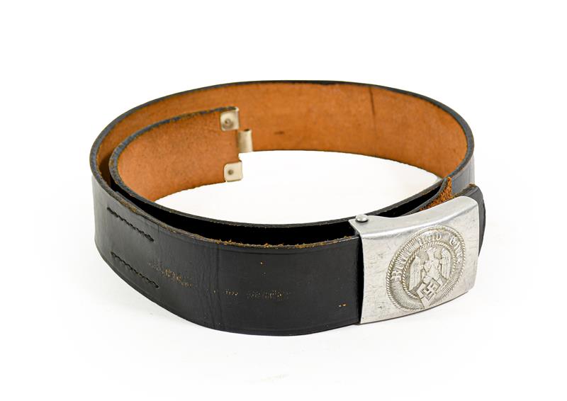 Lot 85 - A German Third Reich Hitler Youth Belt and Buckle, the black leather belt with faint date...