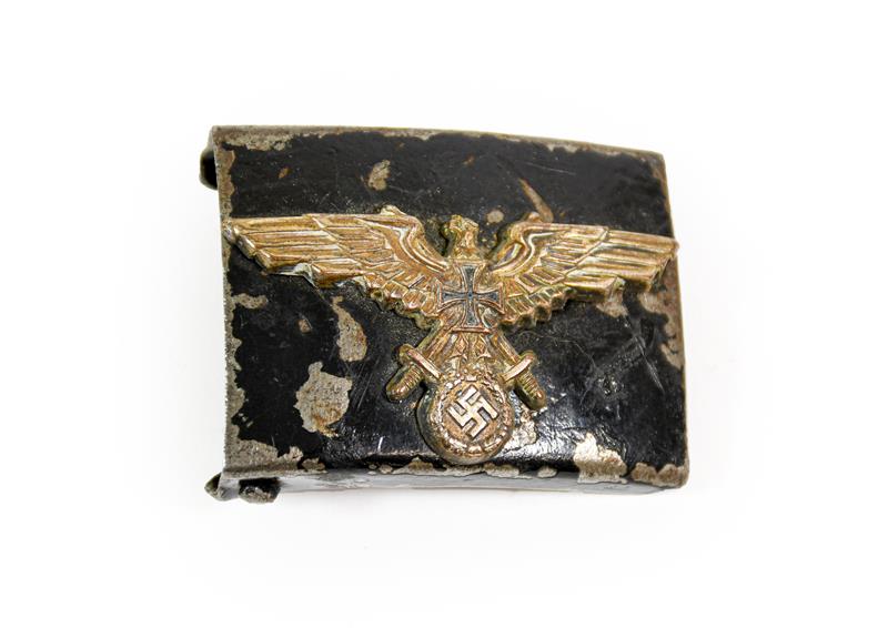 Lot 87 - A German Third Reich Heer EM's Steel Buckle, later painted black and set with an NS-RKB white metal
