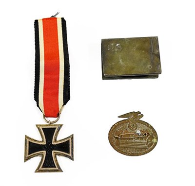 Lot 88 - A German Third Iron Cross, second class, with ribbon; also, a ''Trench Art'' matchbox holder...