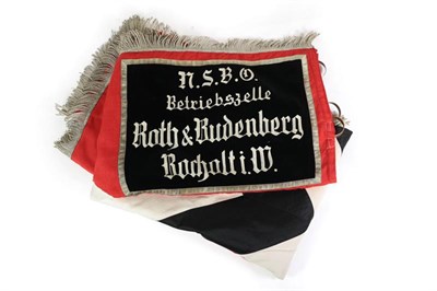 Lot 90 - A German Third Reich NSBO Standarte, constructed in double sided scarlet linen, each side...