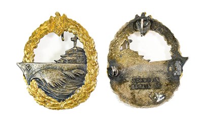 Lot 93 - A German Third Reich Destroyers War Badge, First Pattern, in gilt metal with silver plated...
