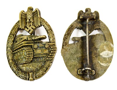 Lot 103 - A German Third Reich Panzer Assault Badge in Bronze, of die struck construction with solid back and