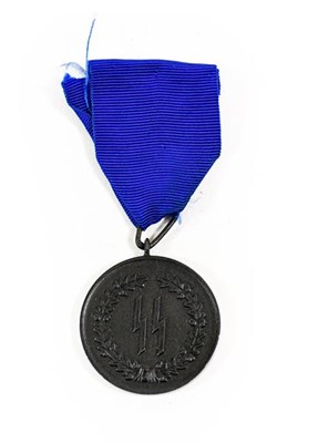 Lot 105 - A German Third Reich SS Four Year Bronze Service Medal, with oblong suspender loop and blue ribbon