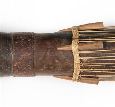 Lot 153 - A Borneo Sumpitan, with steel blade bound to the wood haft with wicker, together with a bamboo...