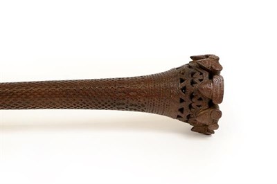 Lot 158 - A 19th Century Austral Islands Finely Carved Wood Paddle, of unusually large proportions, the...