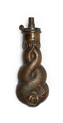 Lot 161 - A Rare 19th Century Copper Entwined Dolphin Pistol Flask by Bartram & Co, with external steel...