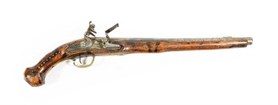 Lot 192 - An 18th Century Continental Flintlock Holster Pistol, the 36cm steel barrel with chiselled...
