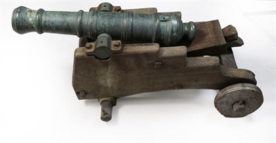 Lot 202 - A 19th Century Bronze Signal Cannon, the 45cm triple ringed barrel with swollen muzzle, cylindrical