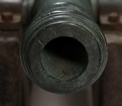 Lot 202 - A 19th Century Bronze Signal Cannon, the 45cm triple ringed barrel with swollen muzzle, cylindrical