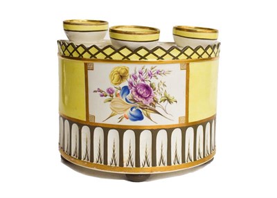 Lot 1 - Three early 19th century pearlware yellow ground bough pots, with gilt edging and enamelled...