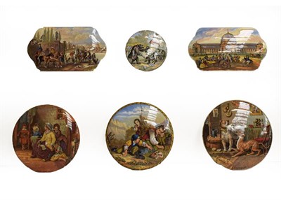 Lot 10 - A quantity of 19th century Prattware pot lids, some framed (one tray)