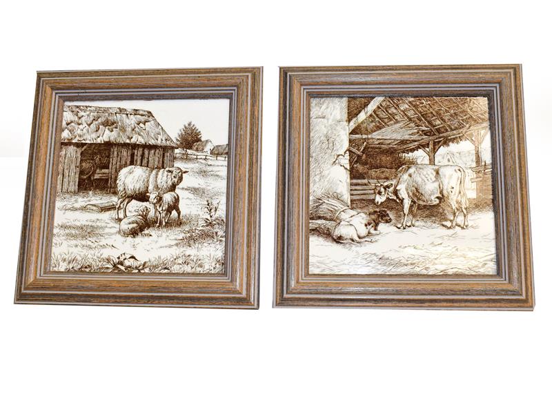 Lot 11 - A set of six framed 6'' tiles, designed by William Wise, Country Animals